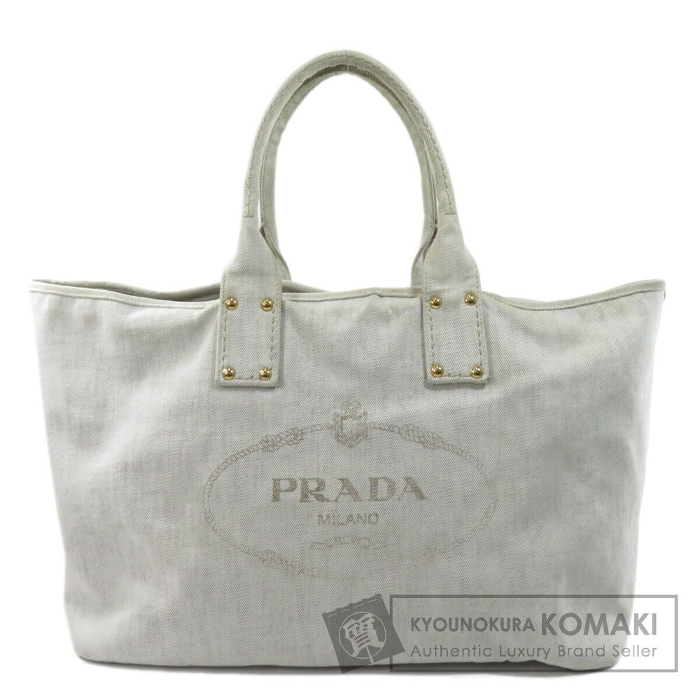 Prada Vitello Denim Tote Bag Canvas White